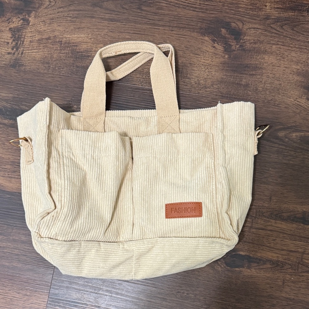 Beige Corduroy Tote Bag